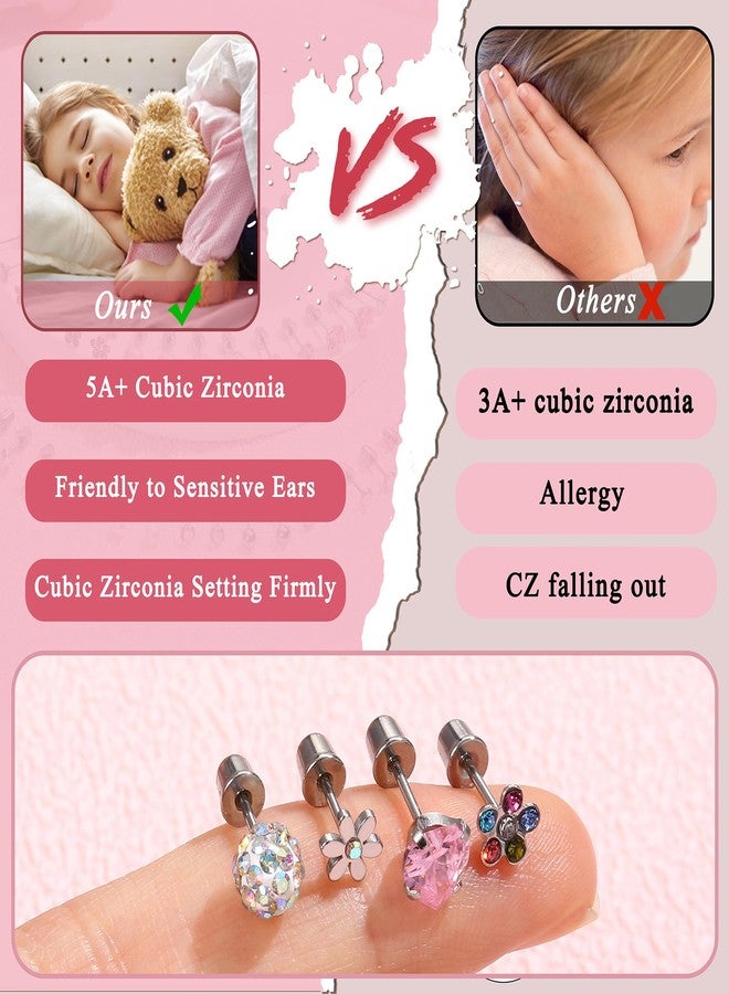 sailimue 24 Pairs Hypoallergenic Earrings For Girls Studs Surgical Stainless Steel Cute Screw Back Stud Earrings For Women Nickel Free Kids Toddler Baby Little Girl Jewelry - Image 5
